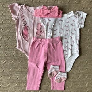 EUC Little Treasures 5pc Baby Girl Outfit Set, Pink Ballet, 9-12 Months